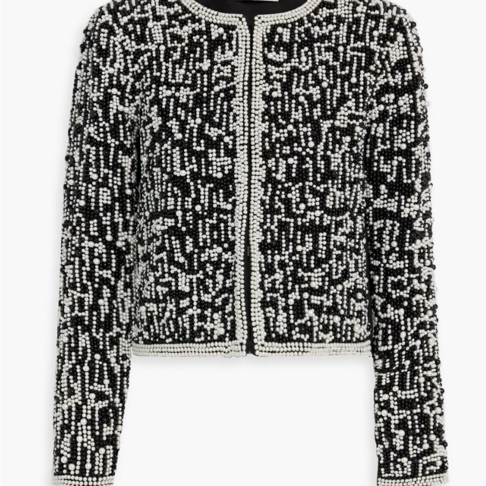 NWT ALICE+OLIVIA Kidman Faux pearl-embellished satin jacket